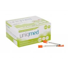 Seringa para Insulina Uniqmed 1mL (100UI) Agulha 8x0,3mm 30G - Caixa com 100 seringas (validade seringas 02.2026)
